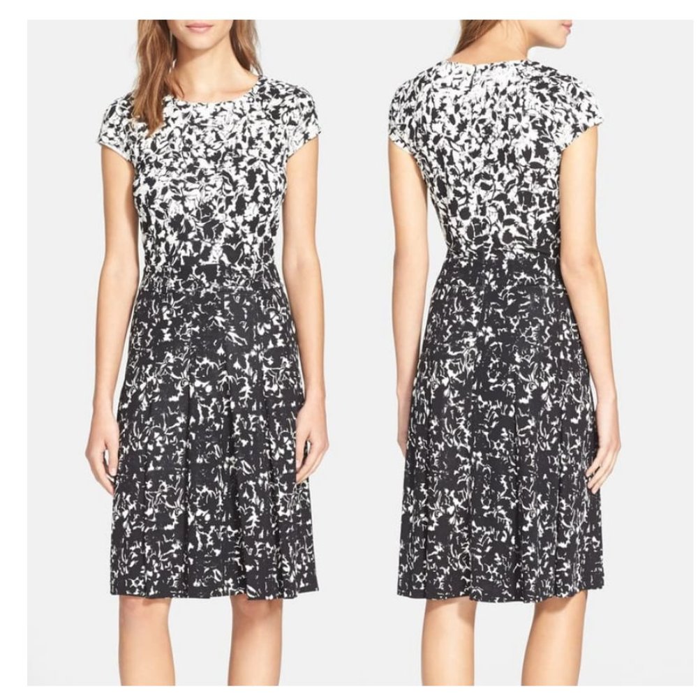 Tory Burch Sophia Floral Print Dress, Black and White, XS